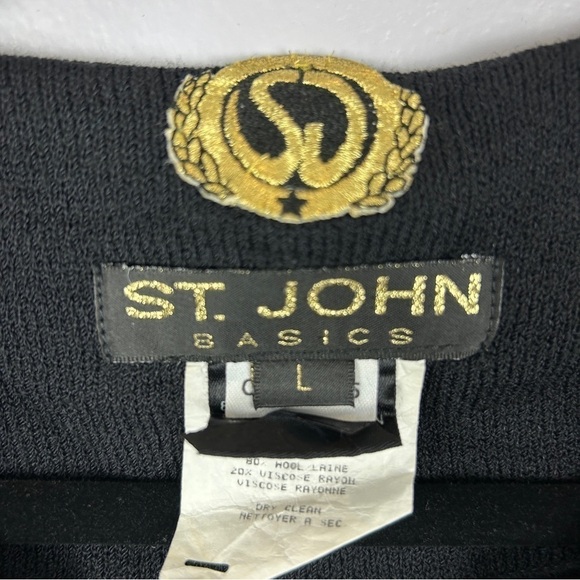 St. John Basics Santana Knit Button Front Sweater Cardigan Large Black - Picture 12 of 13